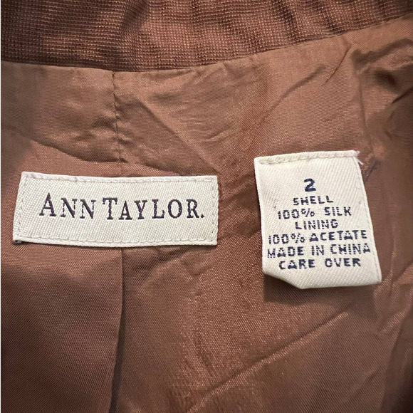 Ann Taylor Women's Button-up Jacket Size 2 Brown Raw Silk Long Sleeve w/Pockets - Picture 4 of 6